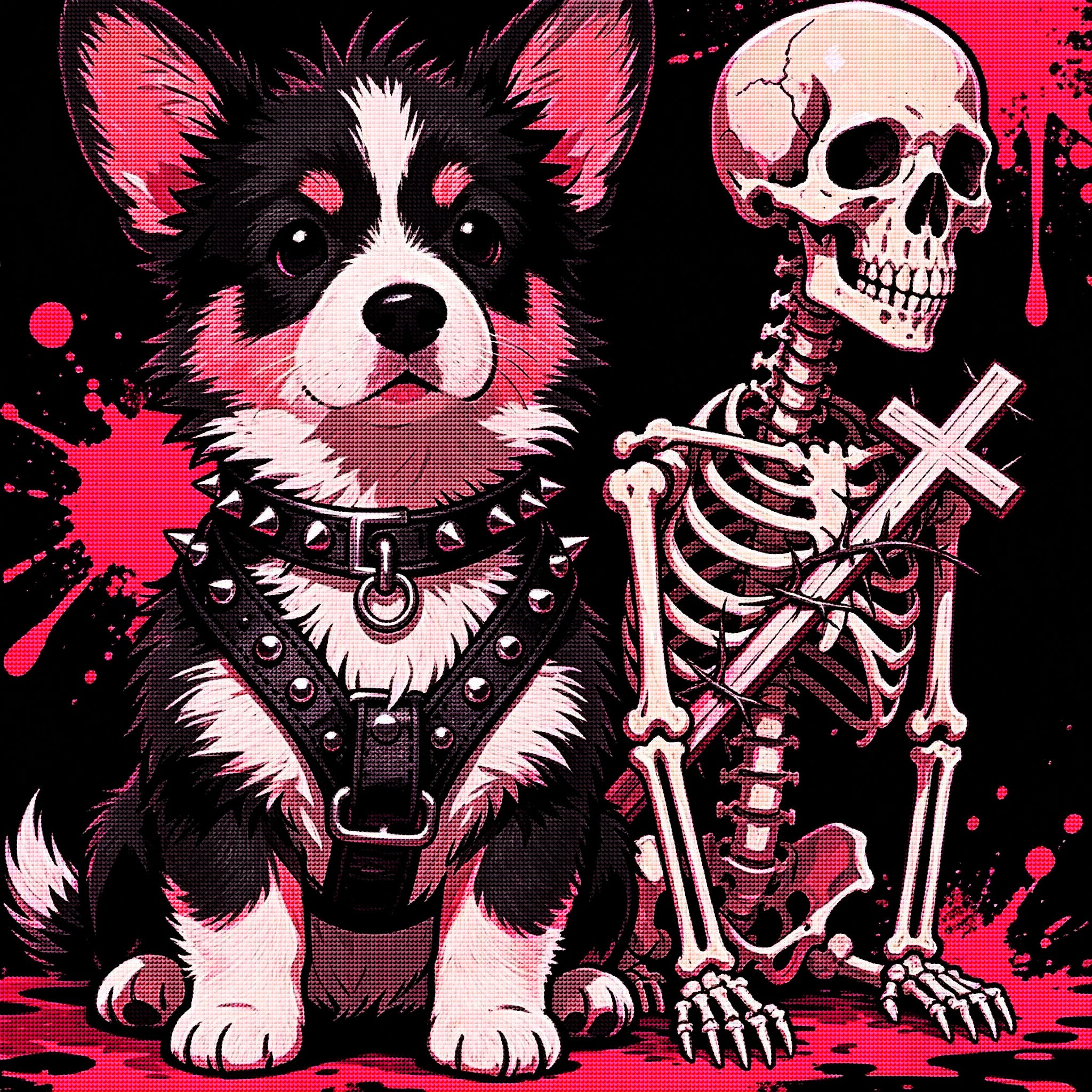 Punk Puppy &amp; Skeleton Gothic Diamond Painting Kit 🐶-11.8" x 11.8"