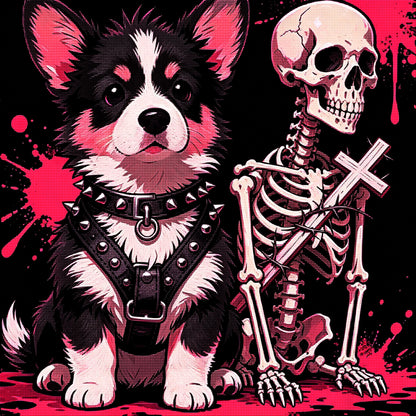 Punk Puppy &amp; Skeleton Gothic Diamond Painting Kit 🐶-11.8" x 11.8"