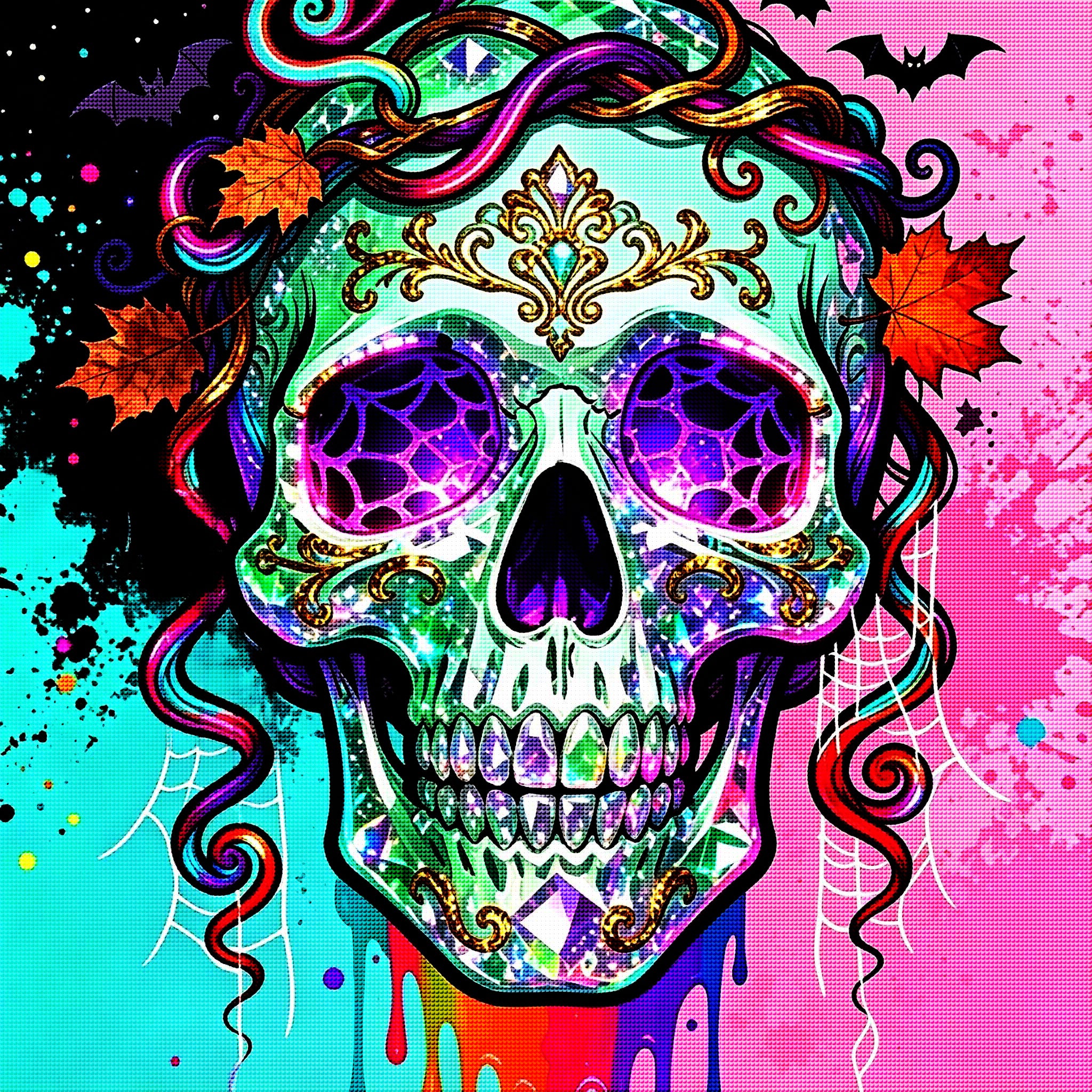 Neon Sugar Skull Halloween Diamond Painting Kit 💀-11.8" x 11.8"