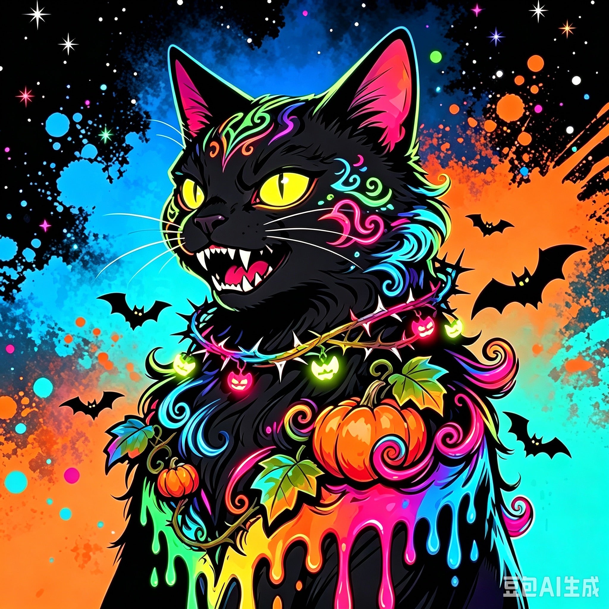 Neon Black Cat Halloween
