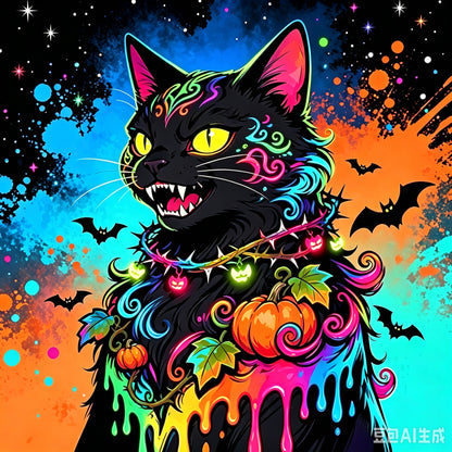 Neon Black Cat Halloween