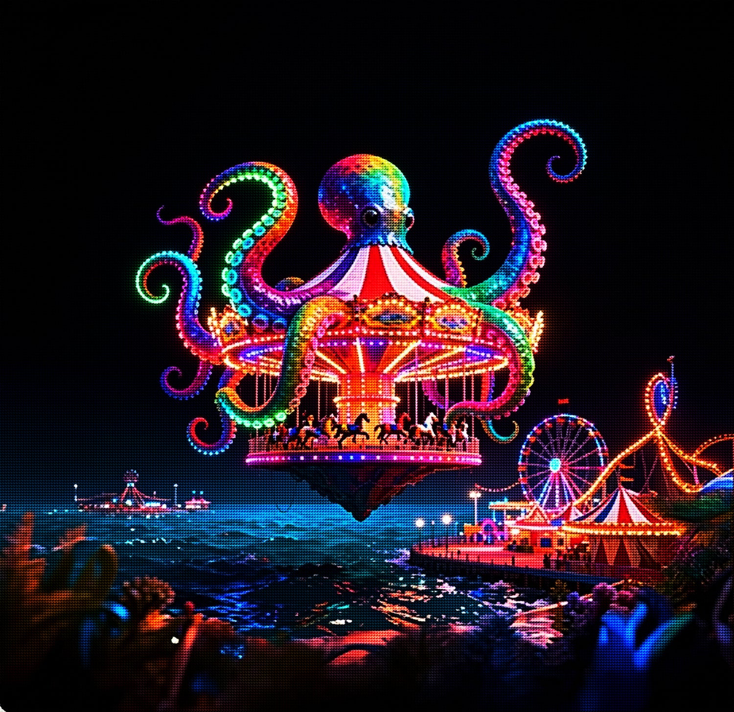 Neon Octopus Carnival Diamond Painting Kit 🐙-11.8" x 11.8"