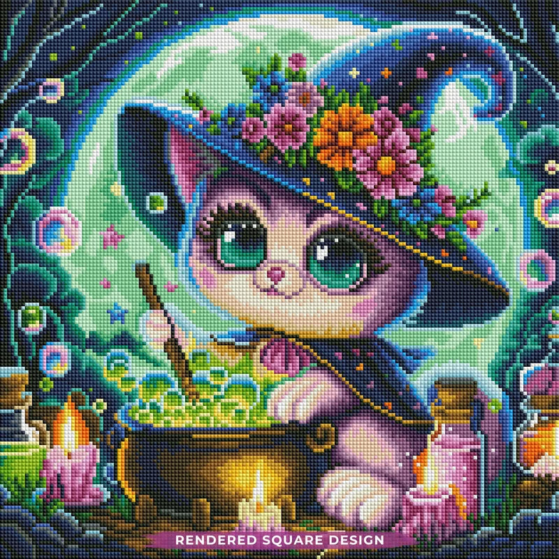 Magical Witch Cat Diamond Painting Kit-11.8" x 11.8"
