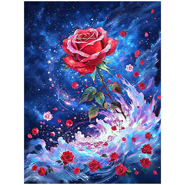 Cosmic Red Rose Galaxy Wall Art HH06