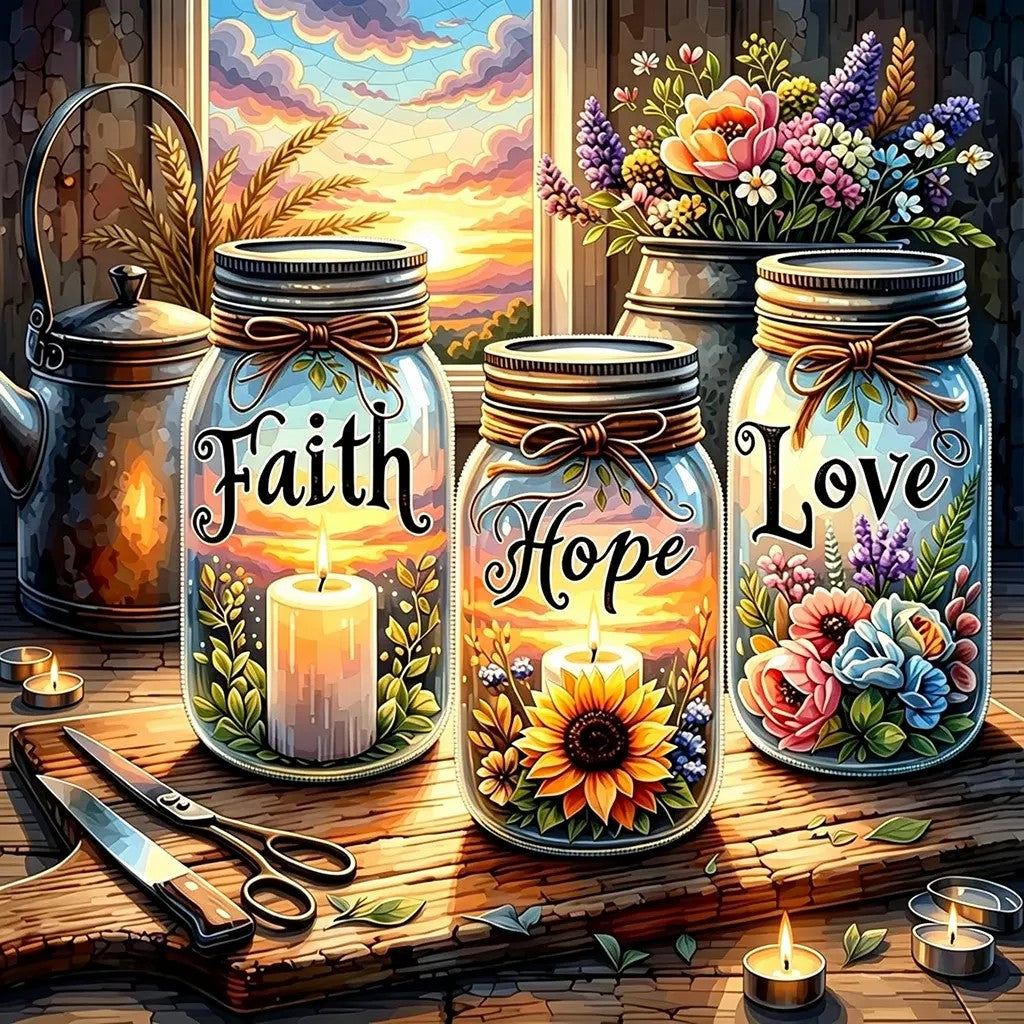 Faith Hope Love Mason Jar HX07
