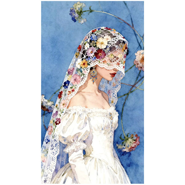 Floral Veil Bride Watercolor Wall Art RW15-11.8"x 15.7&