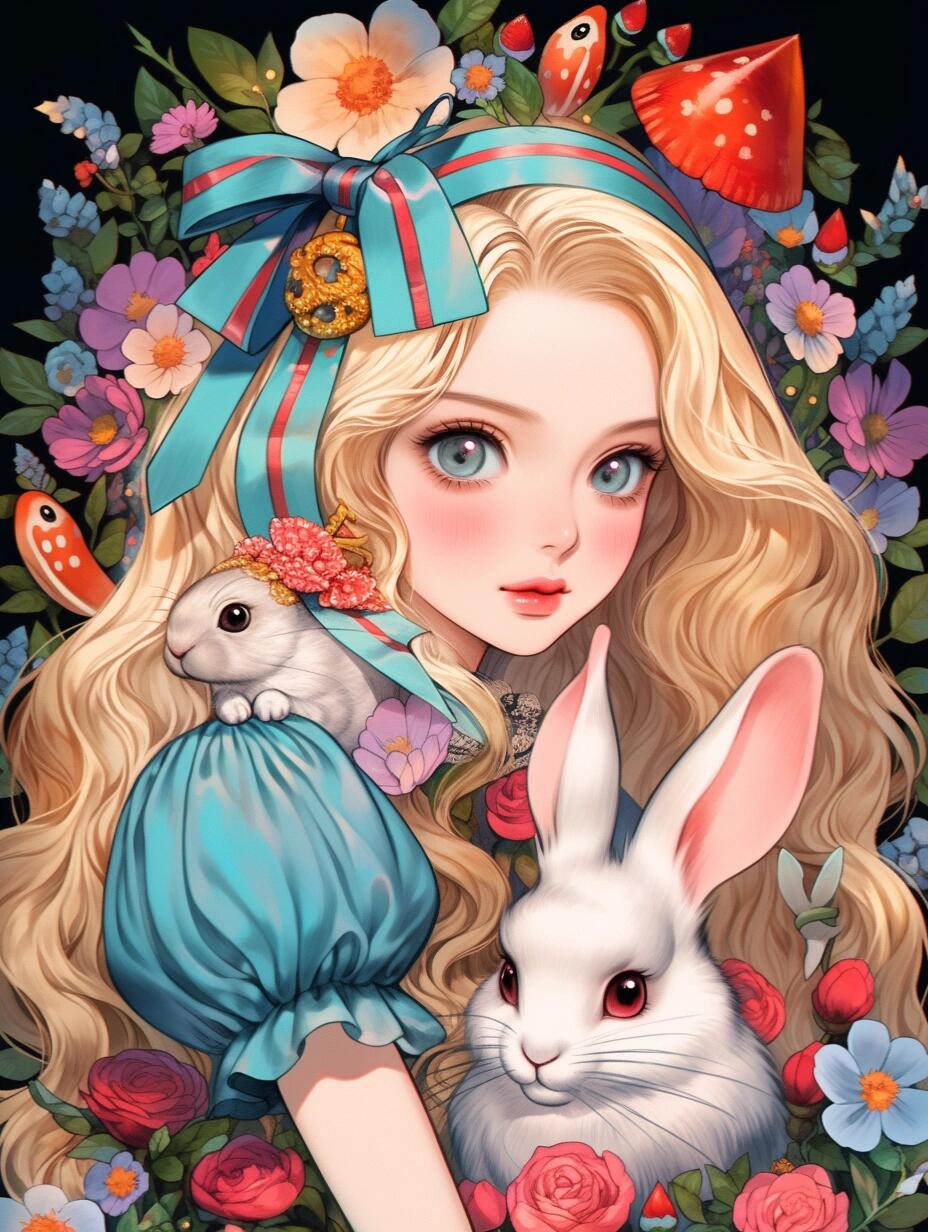 Alice in Wonderland White Rabbit Floral