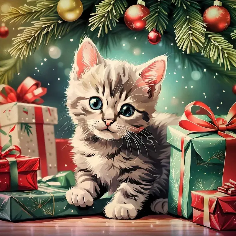 Christmas Kitten Diamond Painting Kit