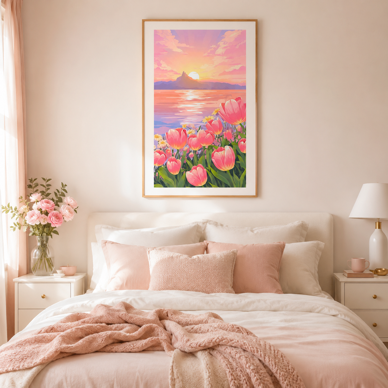 Pink Tulip Sunset Lake Wall Art FJ22-11.8"x 15.7&