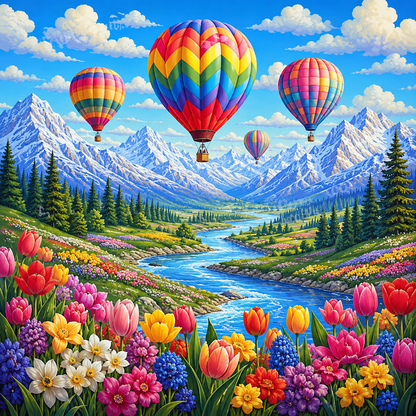 Hot Air Balloon Alpine Valley Diamond Painting Kit