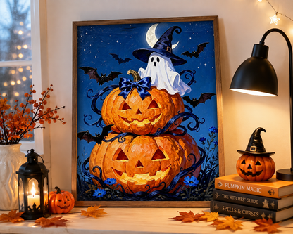Ghost Witch &amp; Jack-O’-Lantern Halloween Diamond Painting Kit 👻-11.8" x 11.8"