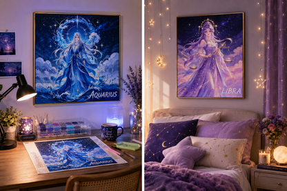12 Zodiac Celestial Goddess Diamond Painting Kits – Fantasy Astrology DIY Wall Art