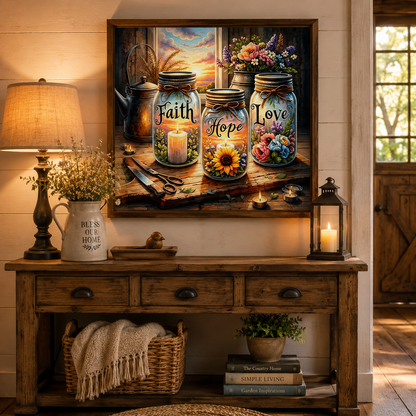Faith Hope Love Mason Jar Wall Art HX07—11.8&