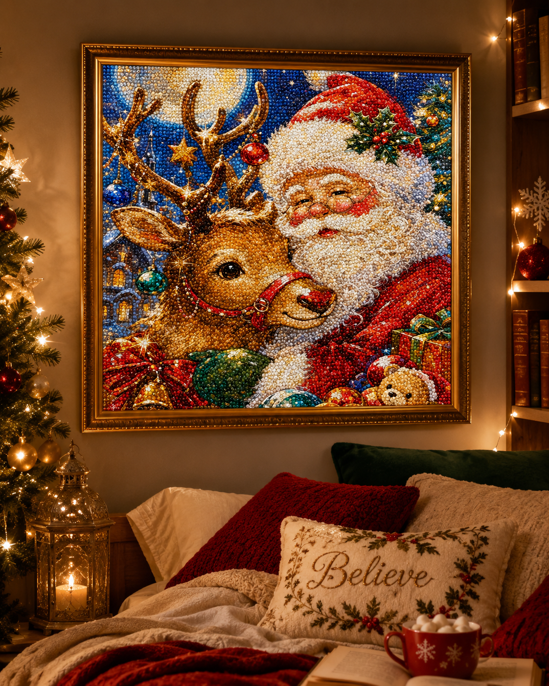 Santa &amp; Reindeer Christmas Diamond Painting-11.8" x 11.8"