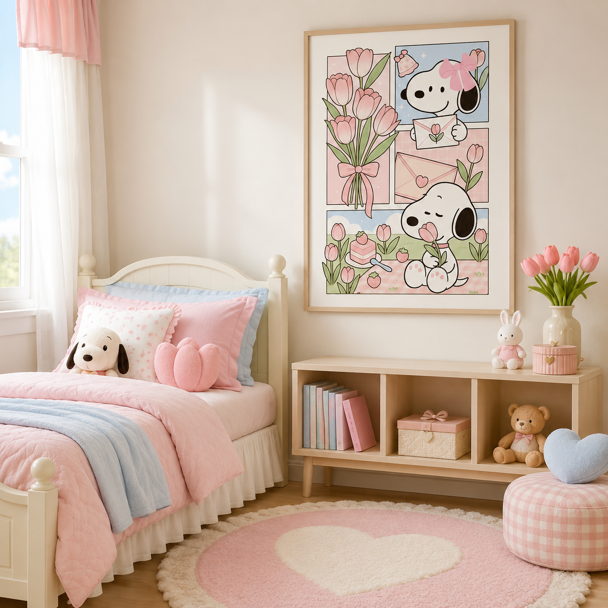 Cute Cartoon Puppy Tulip Wall Art DW32-11.8"x 15.7&