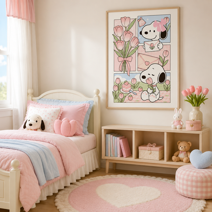 Cute Cartoon Puppy Tulip Wall Art DW32-11.8"x 15.7&