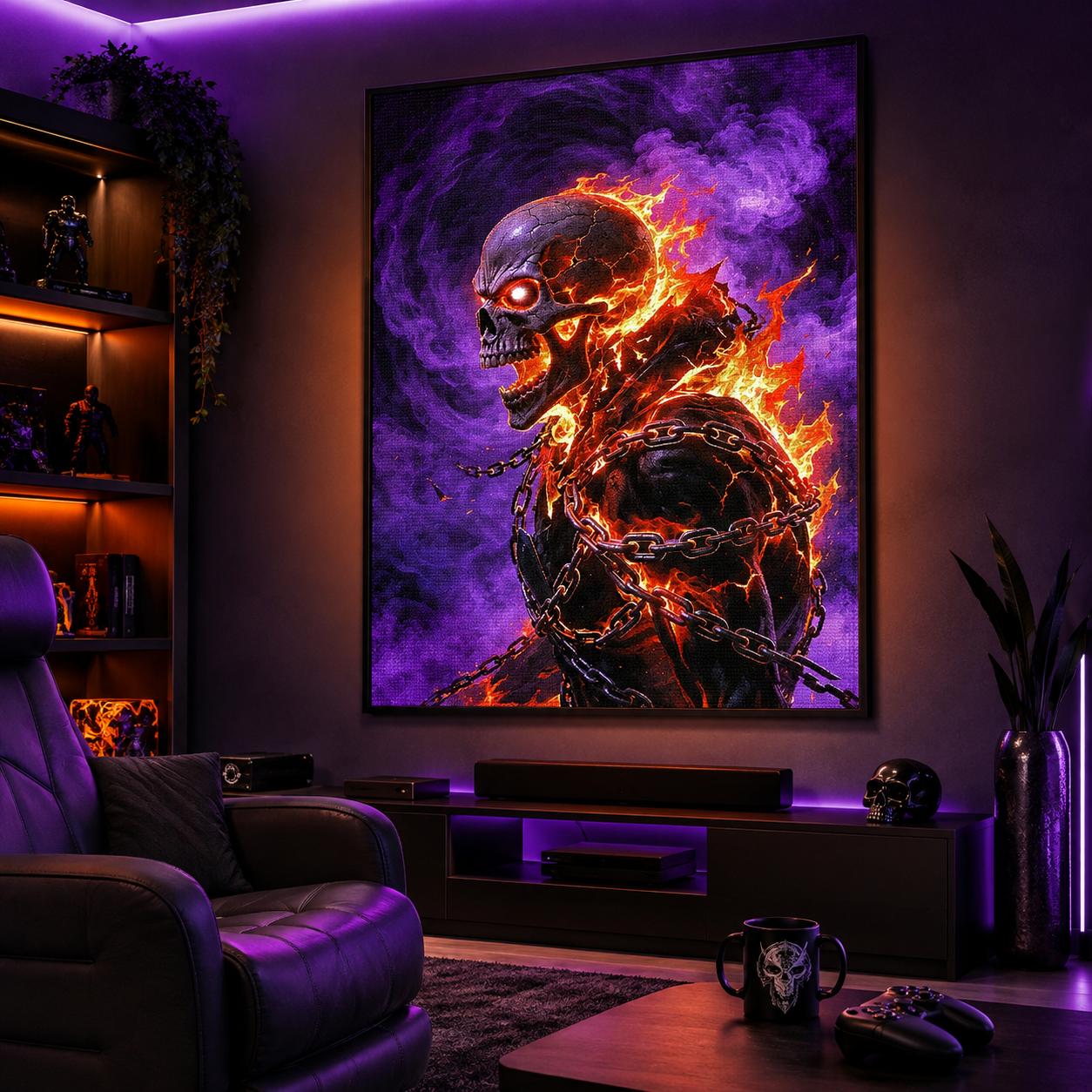 Flaming Skull &amp; Chains Diamond Painting Kit