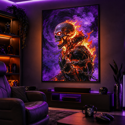 Flaming Skull &amp; Chains Diamond Painting Kit