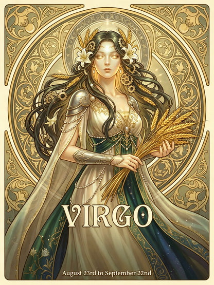 12 Zodiac Art Nouveau Diamond Painting Kits – Vintage Celestial Goddess DIY Wall Art