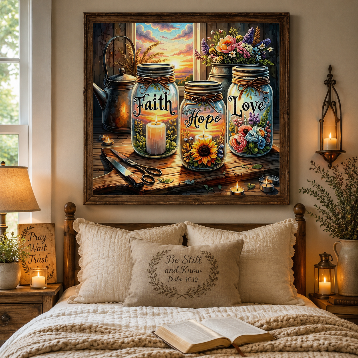 Faith Hope Love Mason Jar Wall Art HX07—11.8&