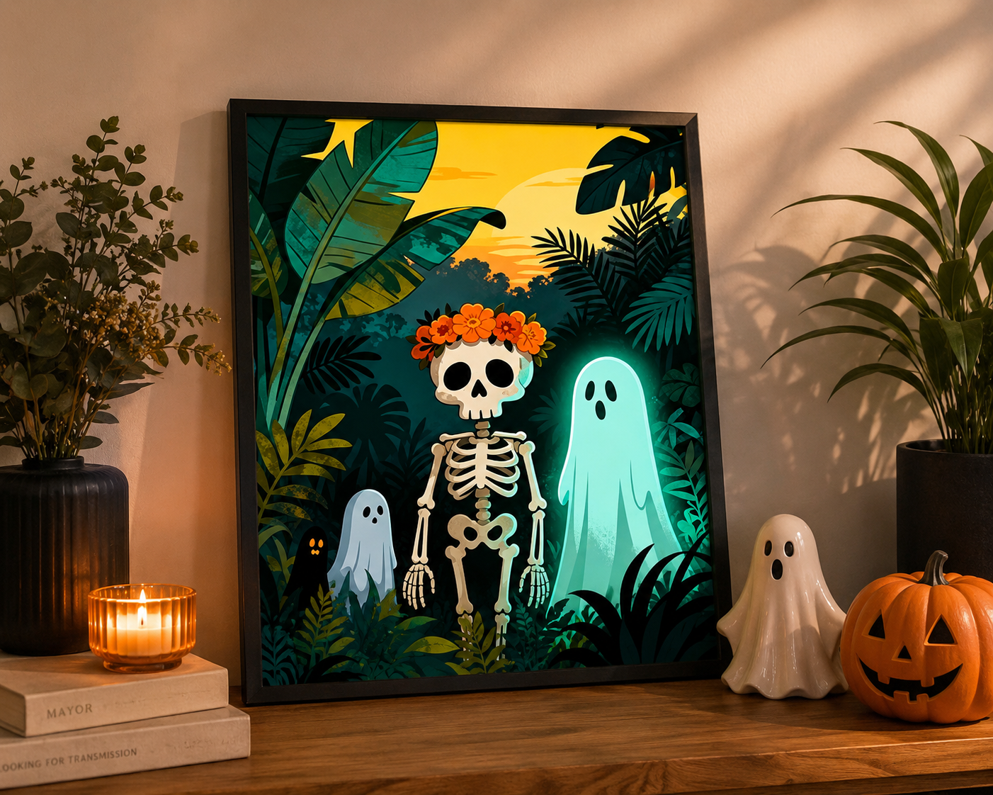 Tropical Skeleton &amp; Ghost Halloween Diamond Painting Kit 💀-11.8" x 11.8"