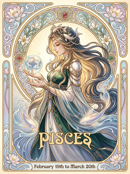 12 Zodiac Art Nouveau Diamond Painting Kits – Vintage Celestial Goddess DIY Wall Art