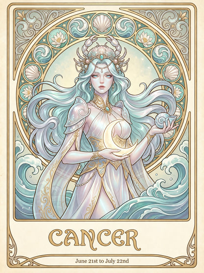 12 Zodiac Art Nouveau Diamond Painting Kits – Vintage Celestial Goddess DIY Wall Art