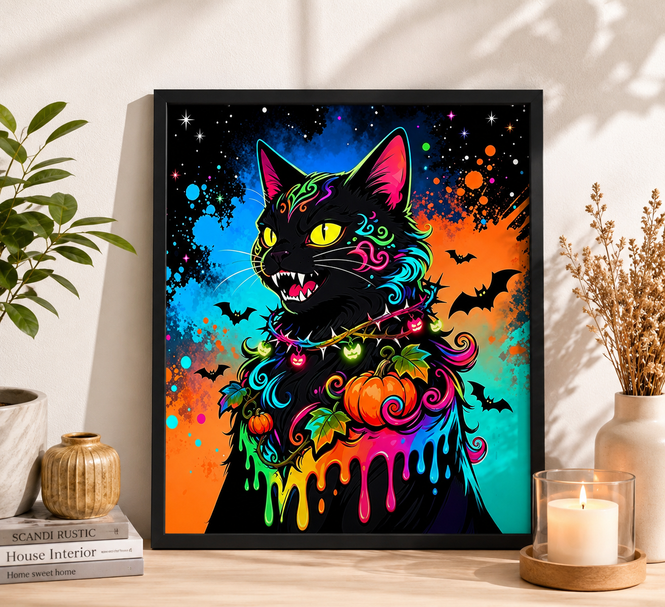 Neon Black Cat Halloween Diamond Painting Kit 🐈‍⬛-11.8" x 11.8"
