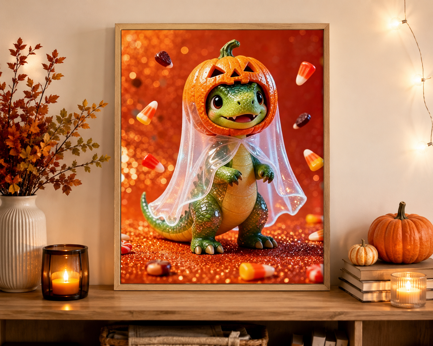 Cute Dinosaur Pumpkin Ghost Halloween Diamond Painting Kit 🎃-11.8" x 11.8"