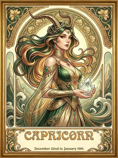 12 Zodiac Art Nouveau Diamond Painting Kits – Vintage Celestial Goddess DIY Wall Art