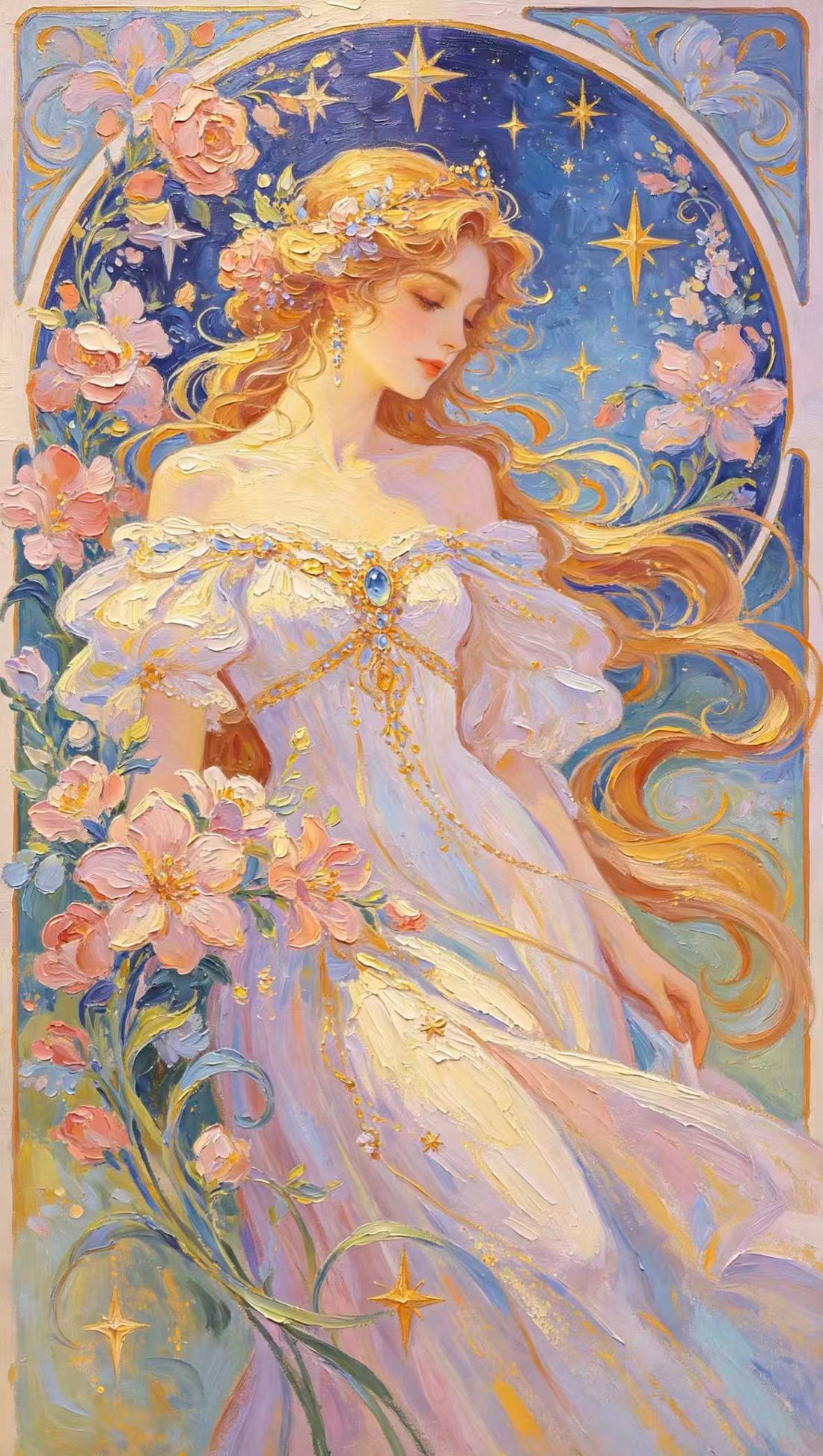 Celestial Floral Princess Art Nouveau Wall Art 🌙