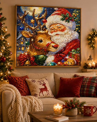 Santa &amp; Reindeer Christmas Diamond Painting-11.8" x 11.8"