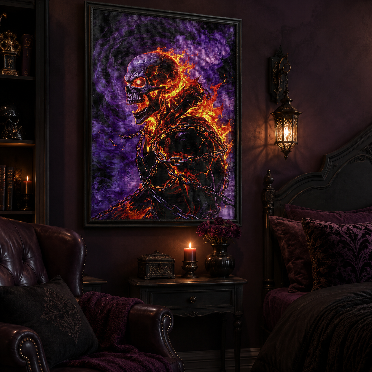 Flaming Skull &amp; Chains Diamond Painting Kit