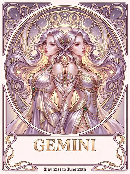 12 Zodiac Art Nouveau Diamond Painting Kits – Vintage Celestial Goddess DIY Wall Art
