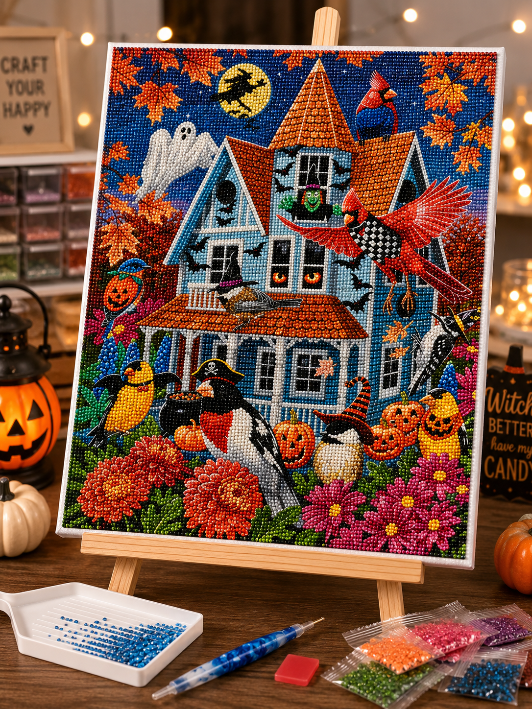 🎃 Halloween Birds &amp; Haunted House Diamond Painting-11.8" x 15.7"