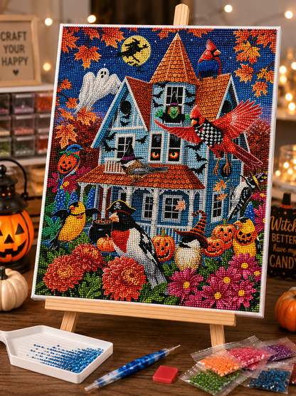 🎃 Halloween Birds &amp; Haunted House Diamond Painting-11.8" x 15.7"