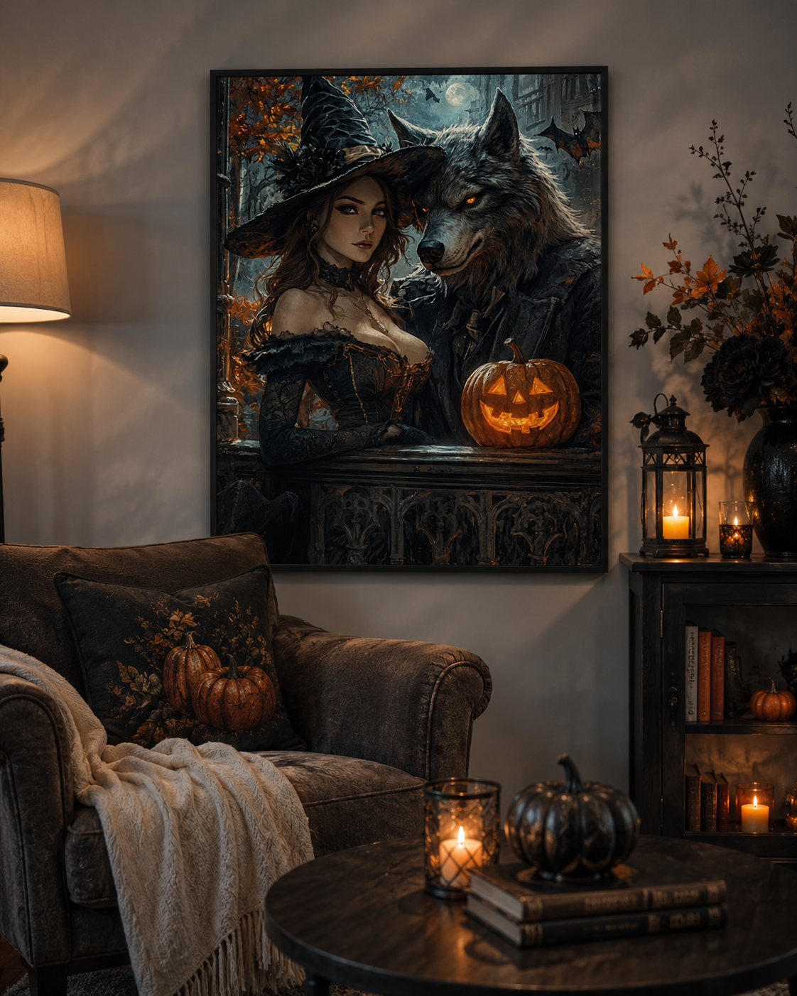 Gothic Witch &amp; Wolf Diamond Painting Kit-11.8" x 15.7"