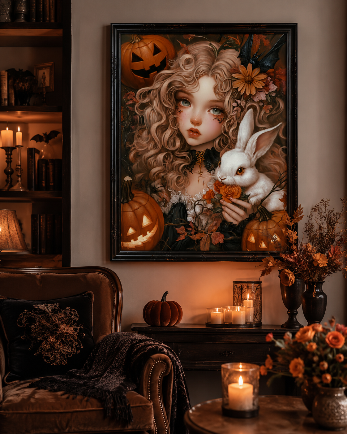 Gothic Halloween Bunny Girl Wall Art 🎃
