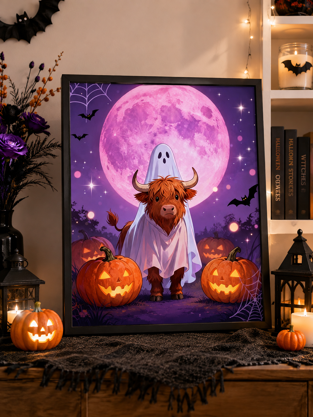 Cute Highland Cow Ghost Halloween Diamond Painting Kit 👻-11.8" x 11.8"