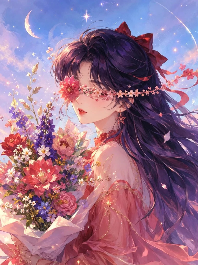 Celestial Pink Moon Princess Floral Wall Art 🌙