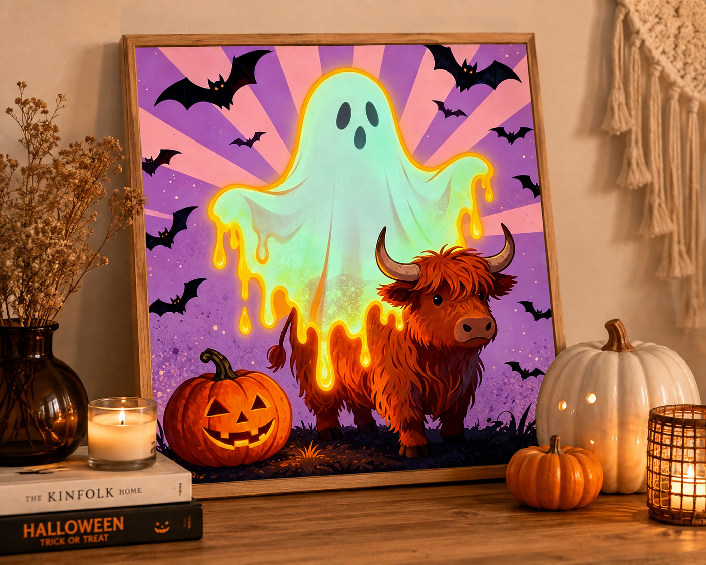 Glowing Ghost Highland Cow Halloween Diamond Painting Kit 👻-11.8" x 11.8"
