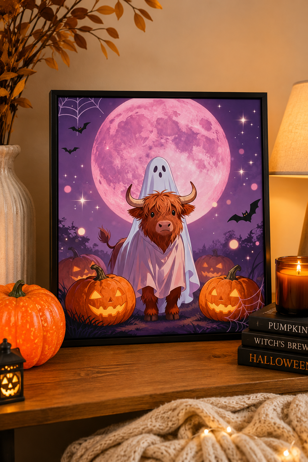 Cute Highland Cow Ghost Halloween Diamond Painting Kit 👻-11.8" x 11.8"