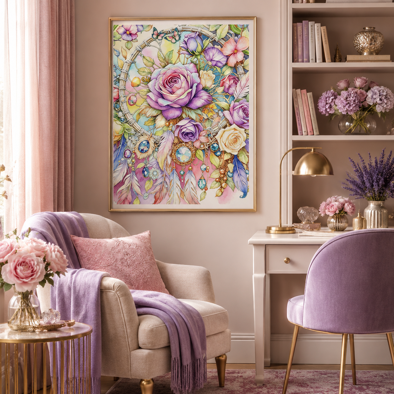 Floral Dreamcatcher Rose Wall Art 🌸HH08-11.8"x 15.7&