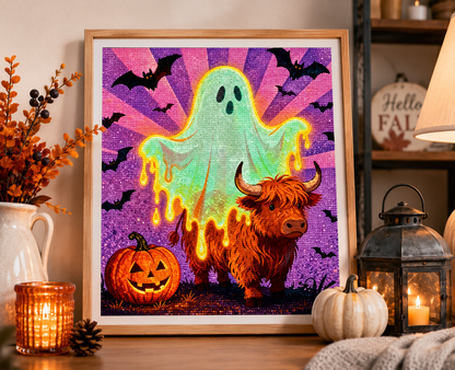 Glowing Ghost Highland Cow Halloween Diamond Painting Kit 👻-11.8" x 11.8"