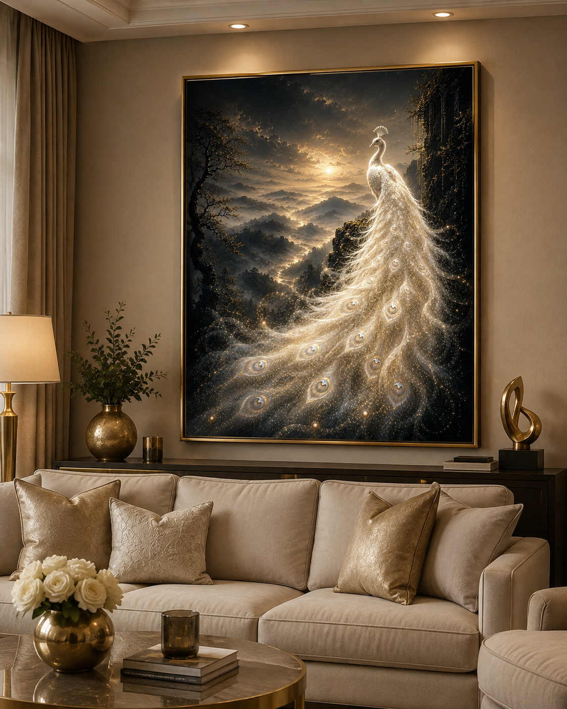 Golden White Peacock Diamond Painting Kit