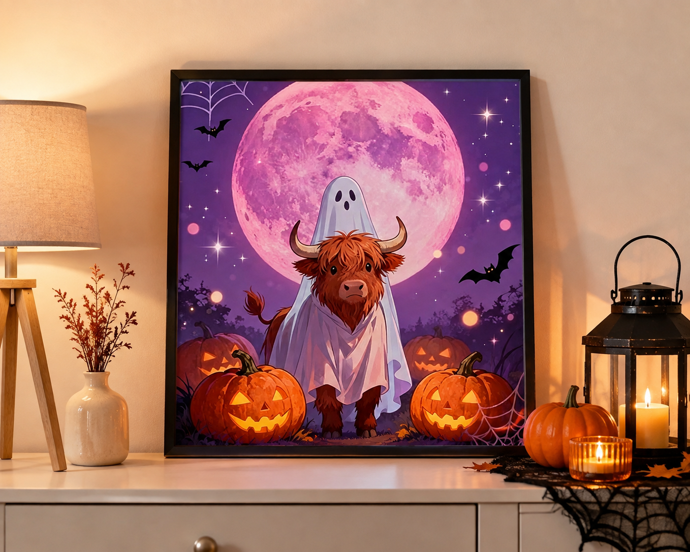 Cute Highland Cow Ghost Halloween Diamond Painting Kit 👻-11.8" x 11.8"