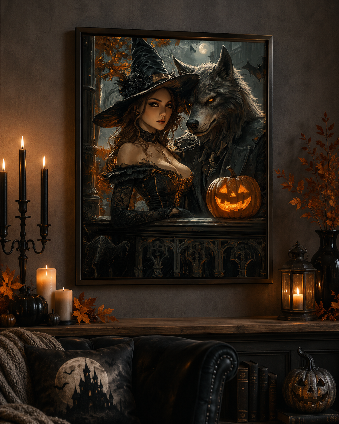 Gothic Witch &amp; Wolf Diamond Painting Kit-11.8" x 15.7"