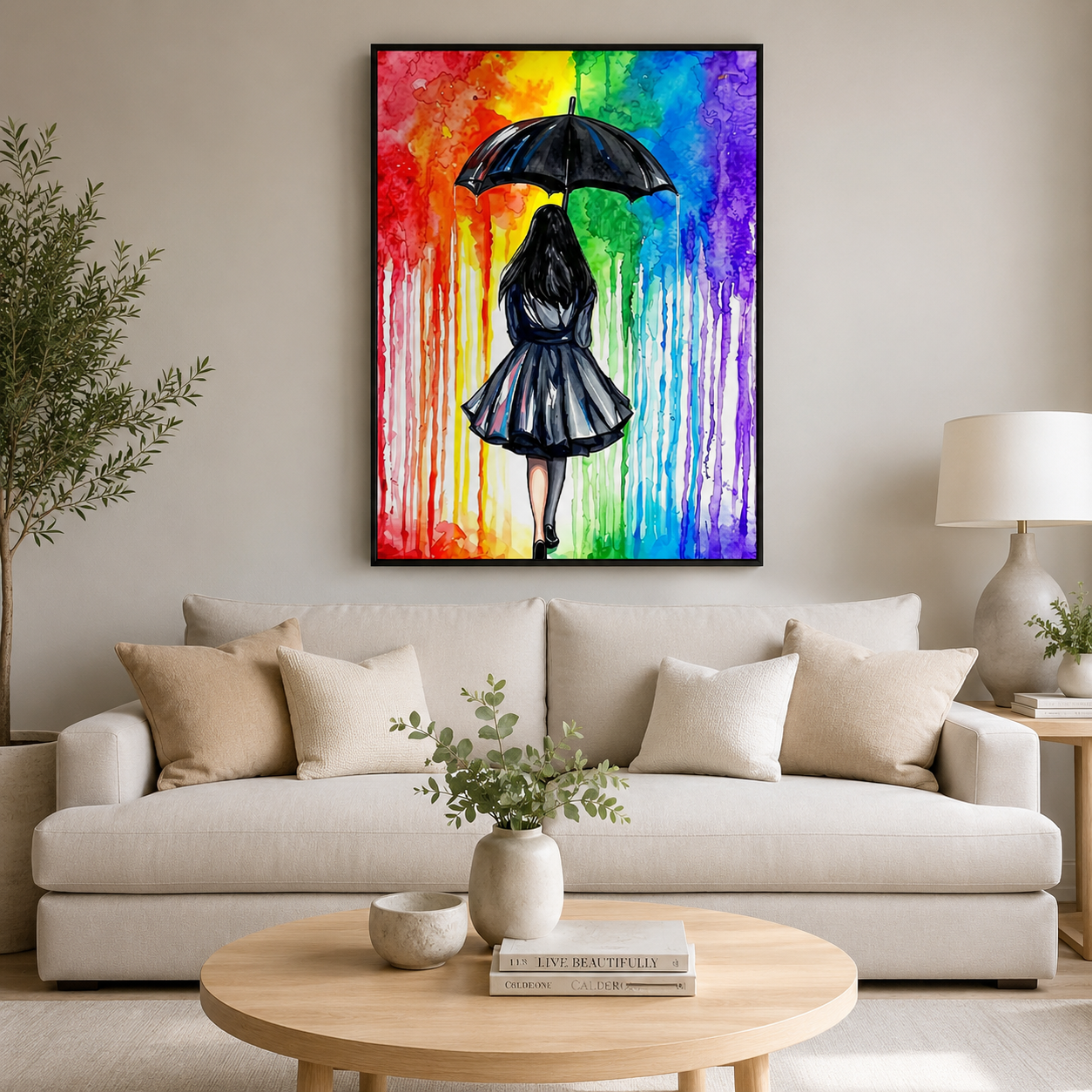 Rainbow Rain Girl Wall Art 🌈RW07-11.8"x 15.7&