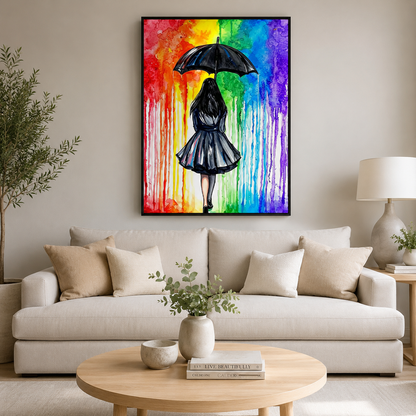Rainbow Rain Girl Wall Art 🌈RW07-11.8"x 15.7&