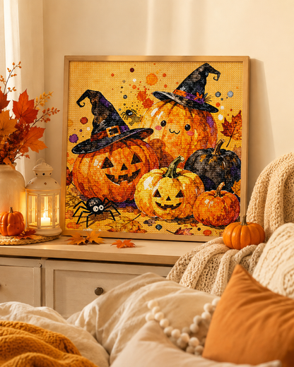 Cute Pumpkin Witch Halloween Diamond Painting Kit 🎃-11.8" x 11.8"